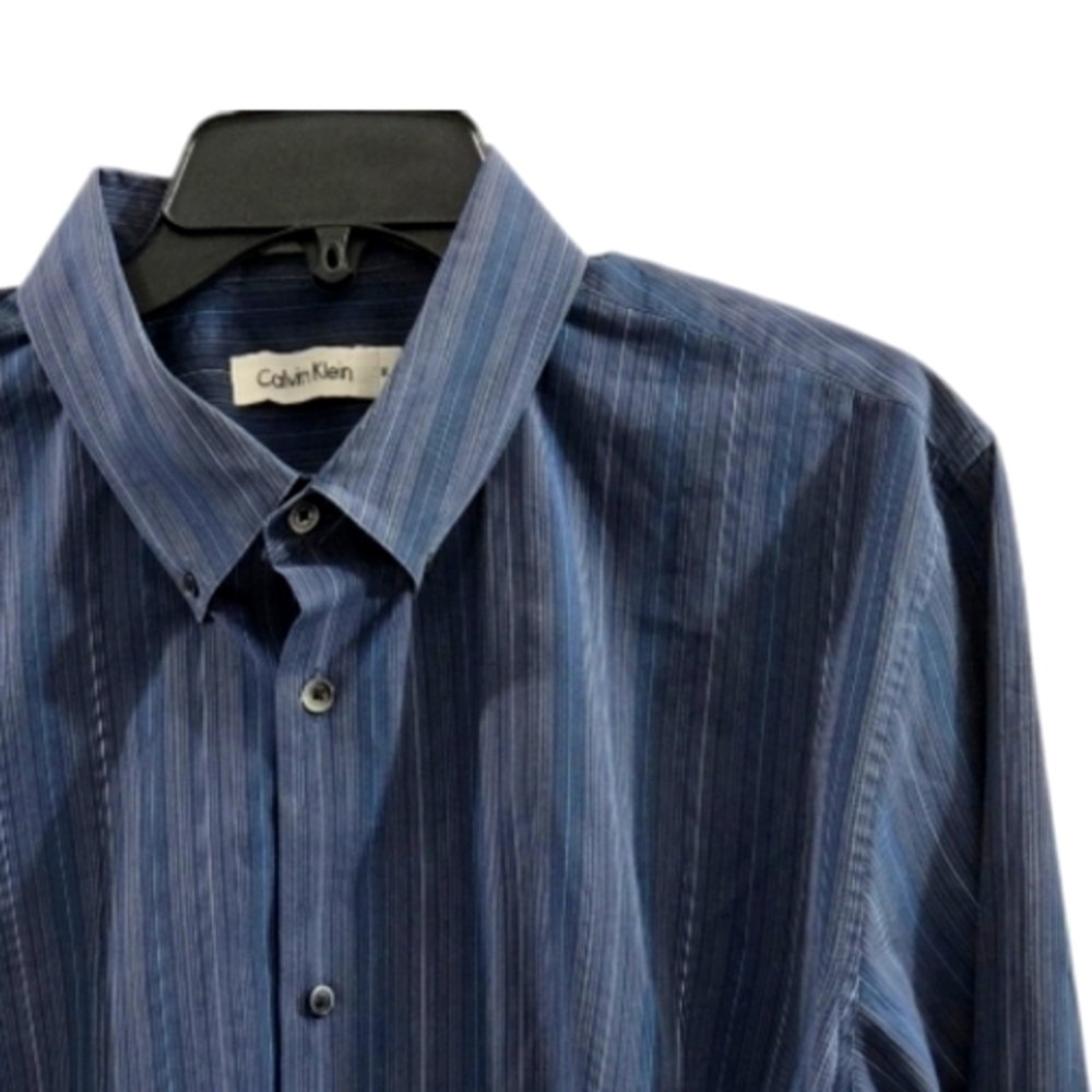 Calvin Klein Casual Button-Up Shirt Blue/Gray Striped Men's Size XL